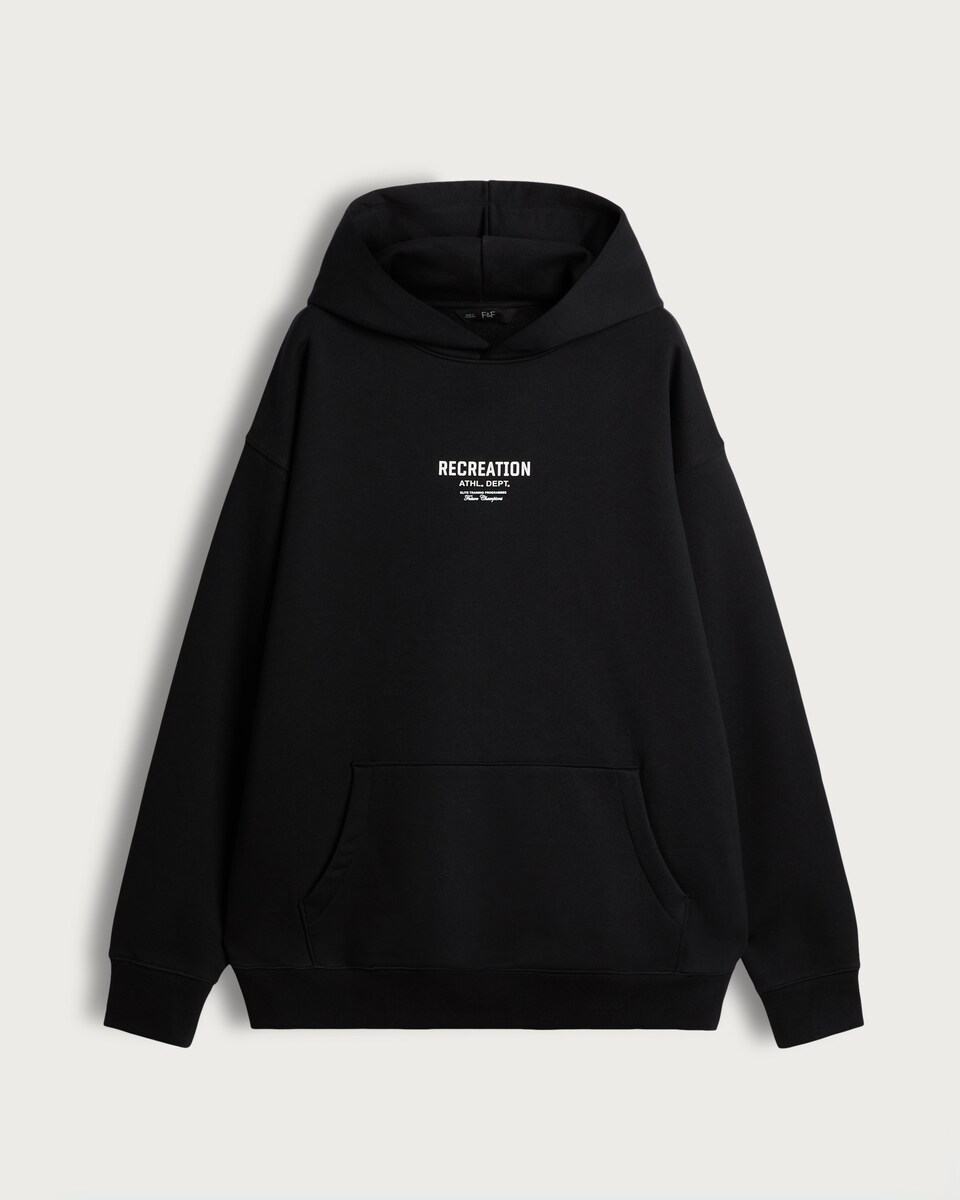 image 1 of F&F Cotton Rich Recreation Athl. Dept. Slogan Hoodie in Black