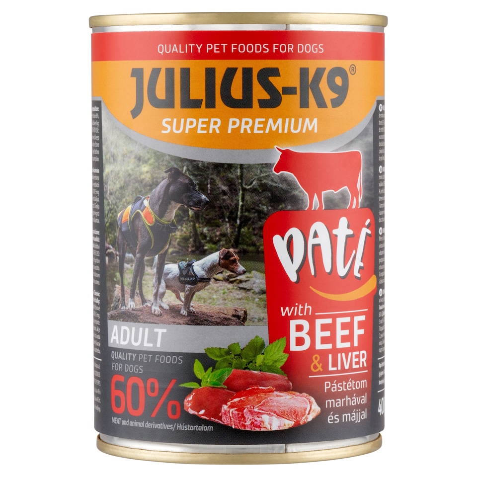 Julius-K9 teljes értékű állateledel felnőtt kutyák számára pástétom marhával és májjal 400 g