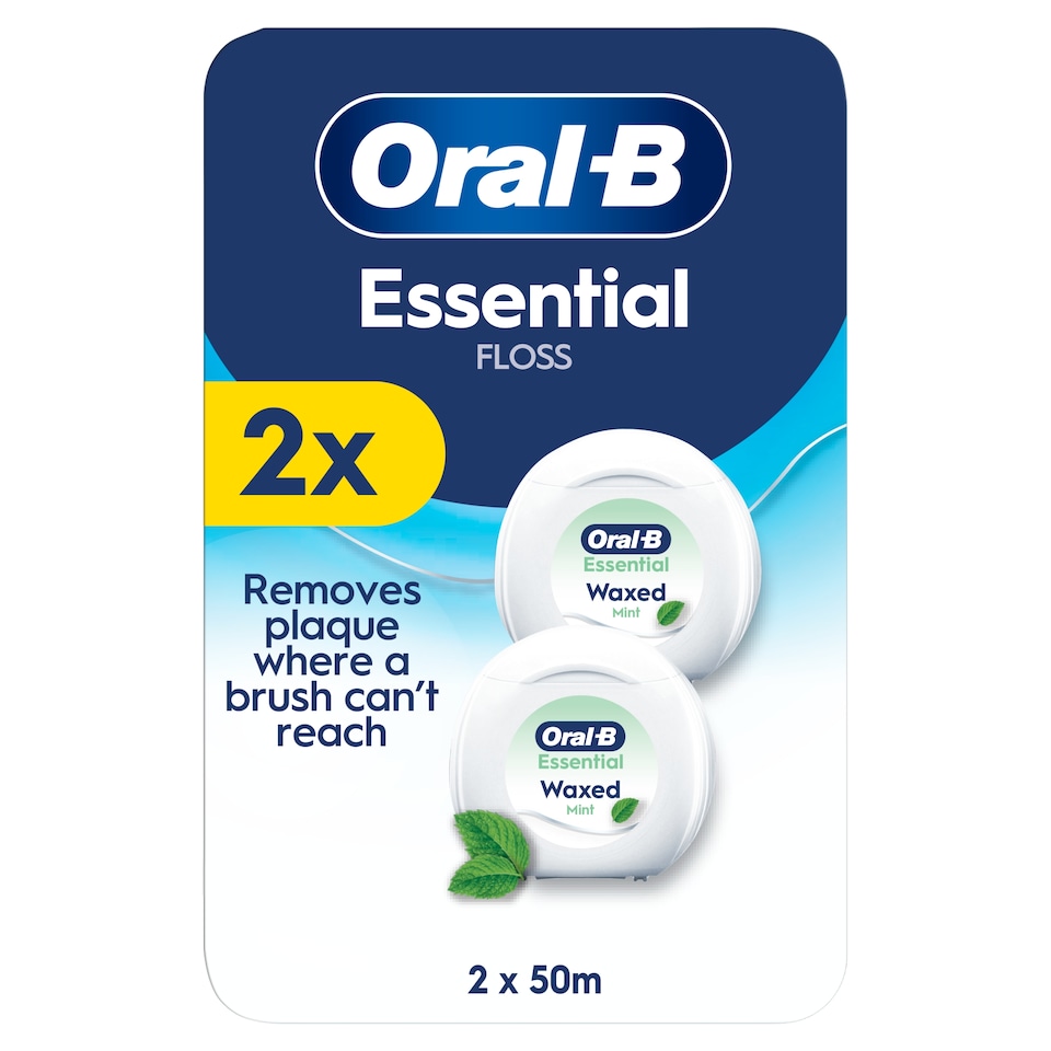 Oral-B Essential Floss – Viaszolt Fogselyem Szűk Helyekhez – Mentolos Ízesítés – 2 x 50 m  1. kép
