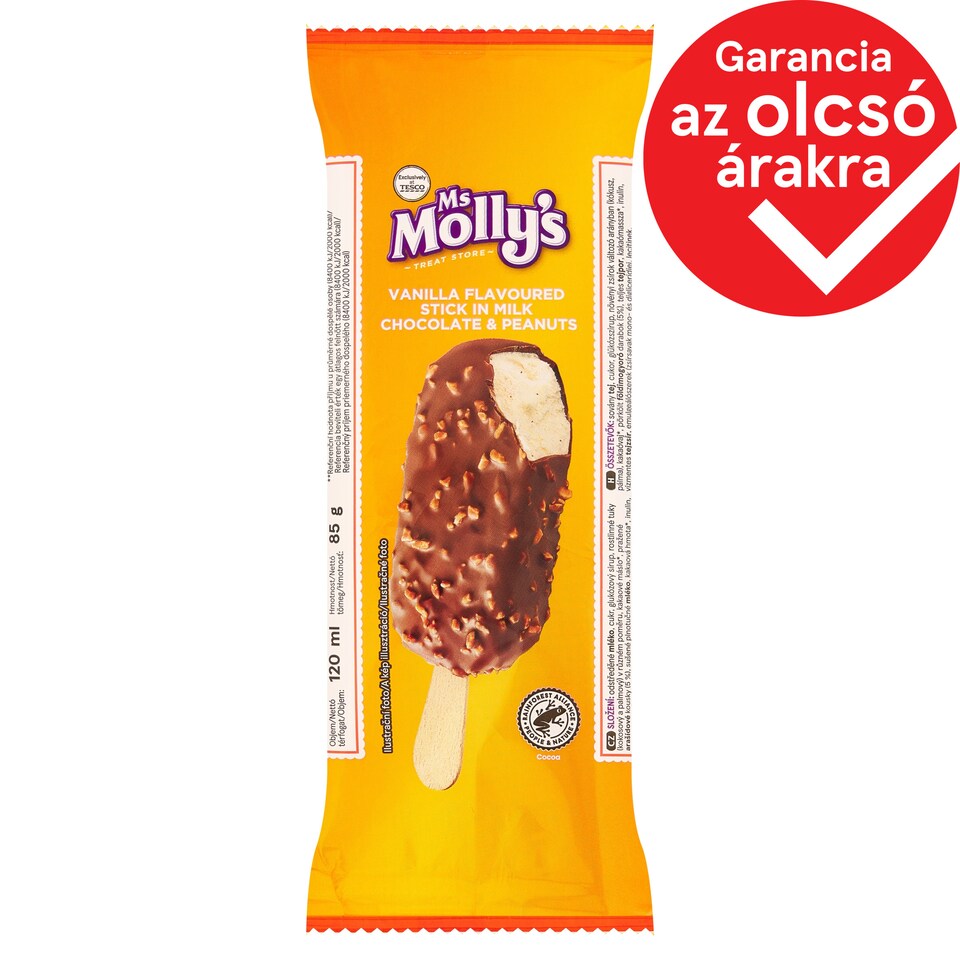 Ms Molly's vanília ízű jégkrém tejcsokoládéval bevonva és földimogyoró darabkákkal megszórva 120 ml