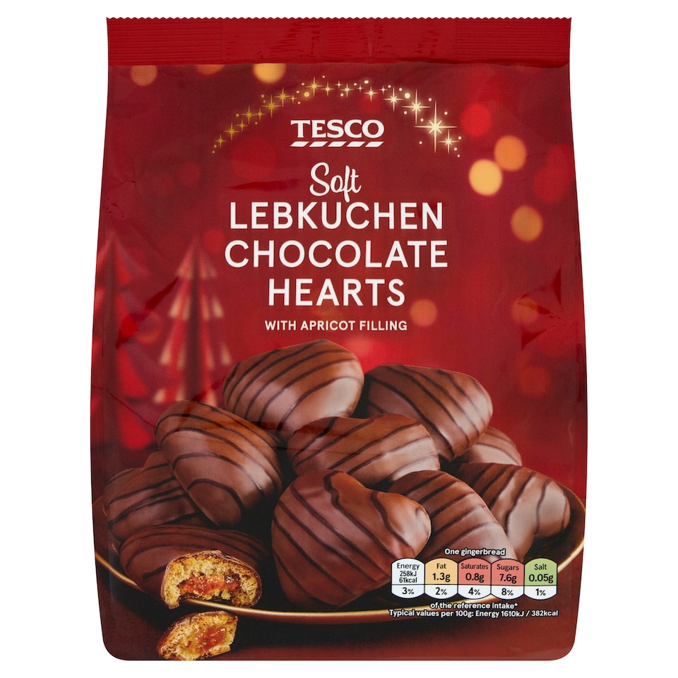 Tesco Lebkuchen Chocolate Hearts with Apricot Filling 250 g