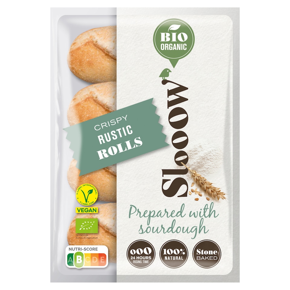 Slooow Bio Organic Crispy Rustic Wheat Rolls with Honey 360g