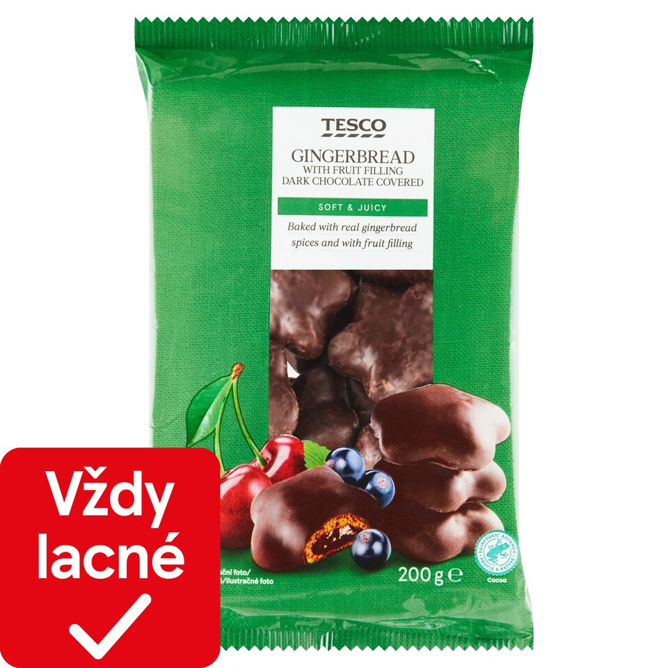 Tesco Perníky v čokoládovej poleve s ovocnou náplňou 200 g