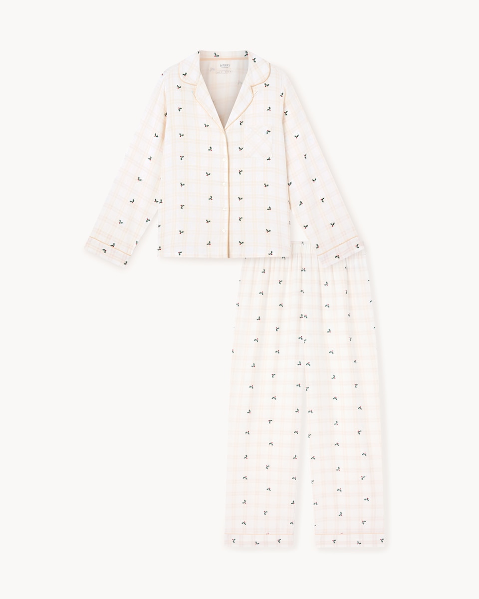 image 1 of Christmas Cotton Rich Checked Holly Revere Matching Family Pyjama Set in Neutral