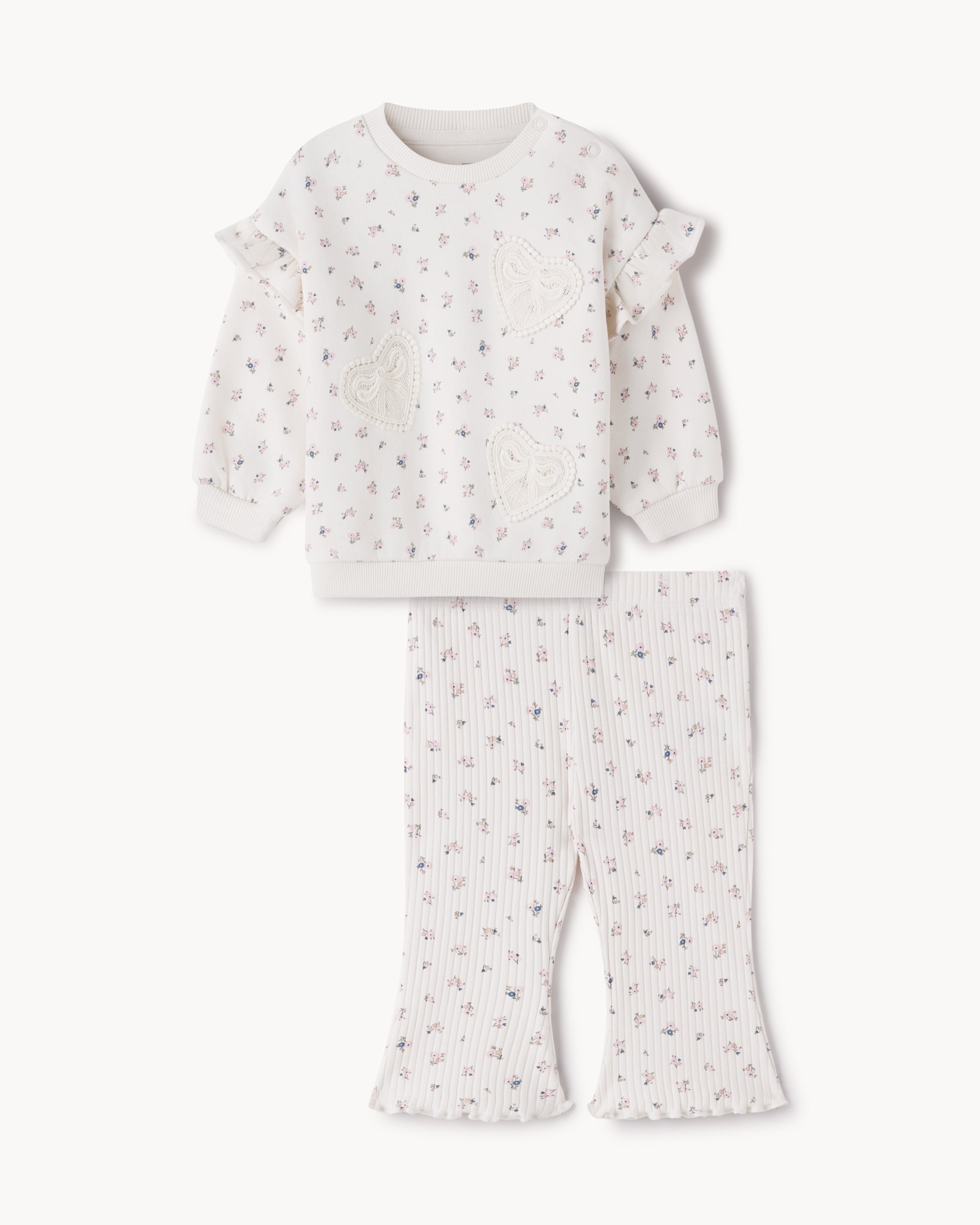 F&F Baby Cotton Rich Floral Sweatshirt and Leggings Set in Cream