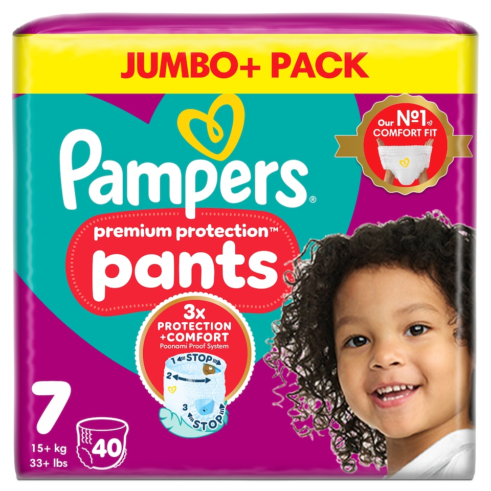 image 1 of Pampers Premium Protection Nappy Pants Jumbo Pack Size 7 40 Pack