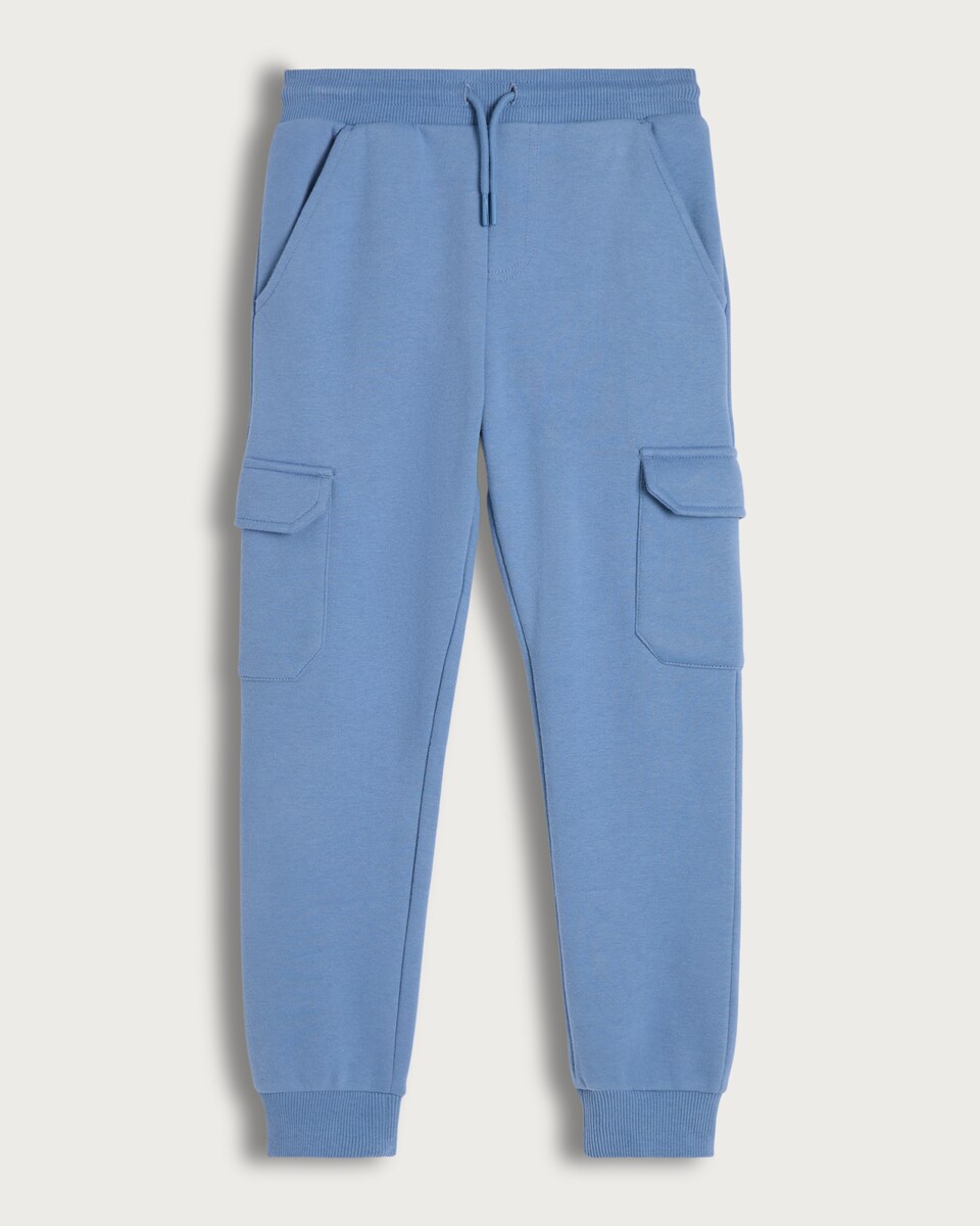 image 1 of F&F Boys Cotton Rich Cuffed Drawstring Cargo Joggers in Blue