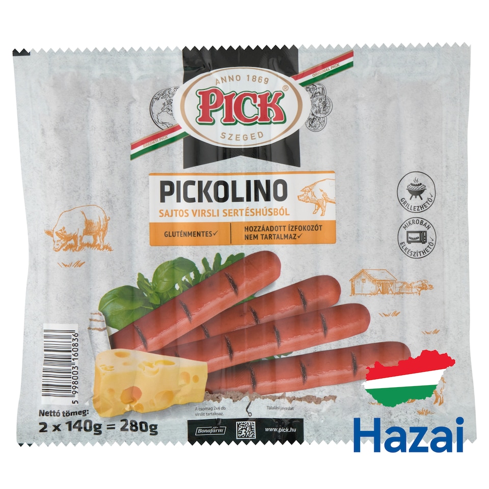 PICK Pickolino sajtos virsli sertéshúsból 2 x 140 g (280 g)  1. kép