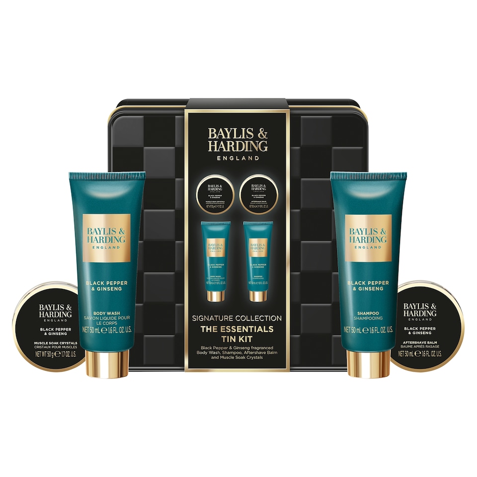 image 1 of Baylis & Harding Black Pepper & Ginseng Men's The Essentials Tin Kit Gift Set