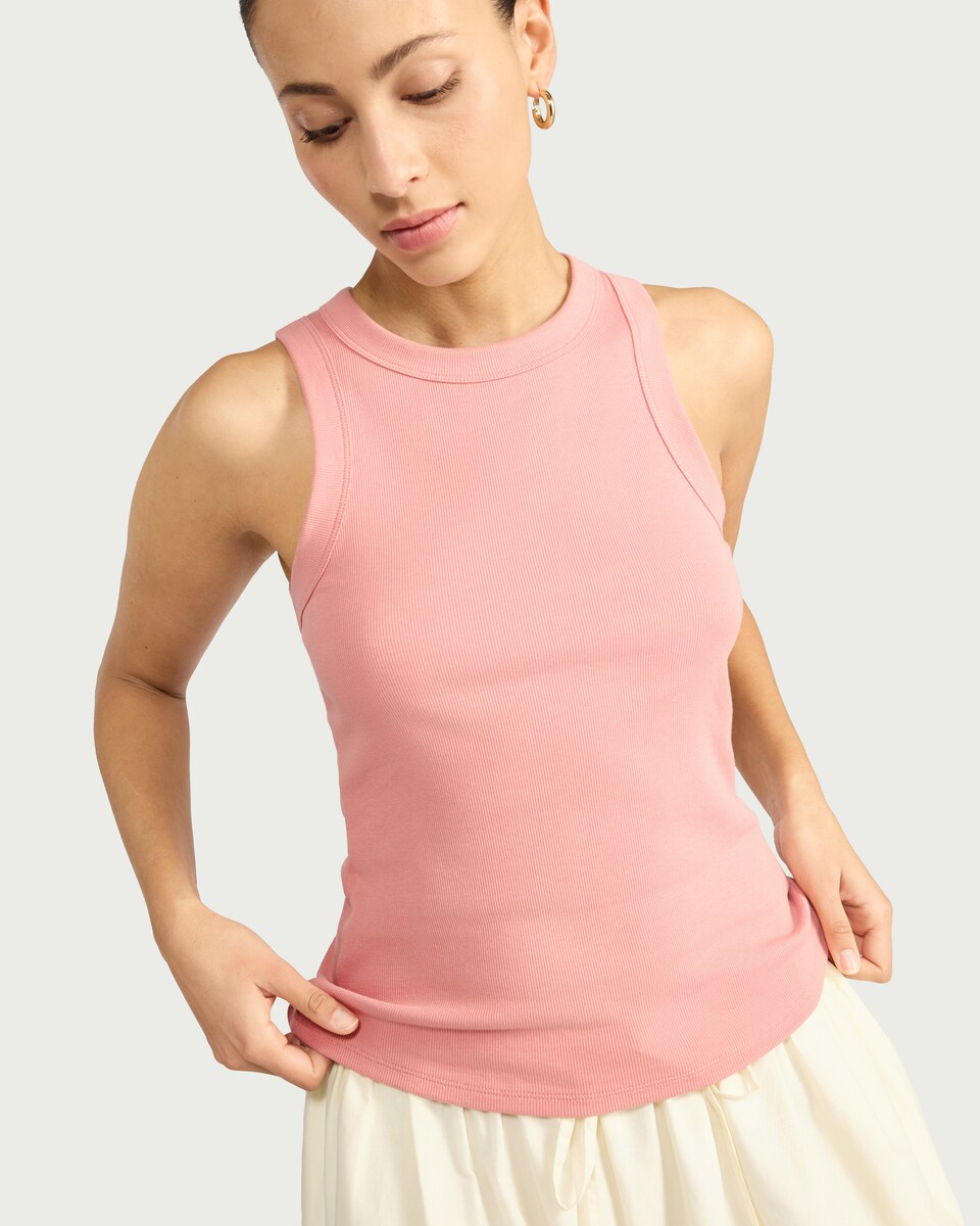 image 1 of F&F Cotton Rich Ribbed Vest in Dusty Pink