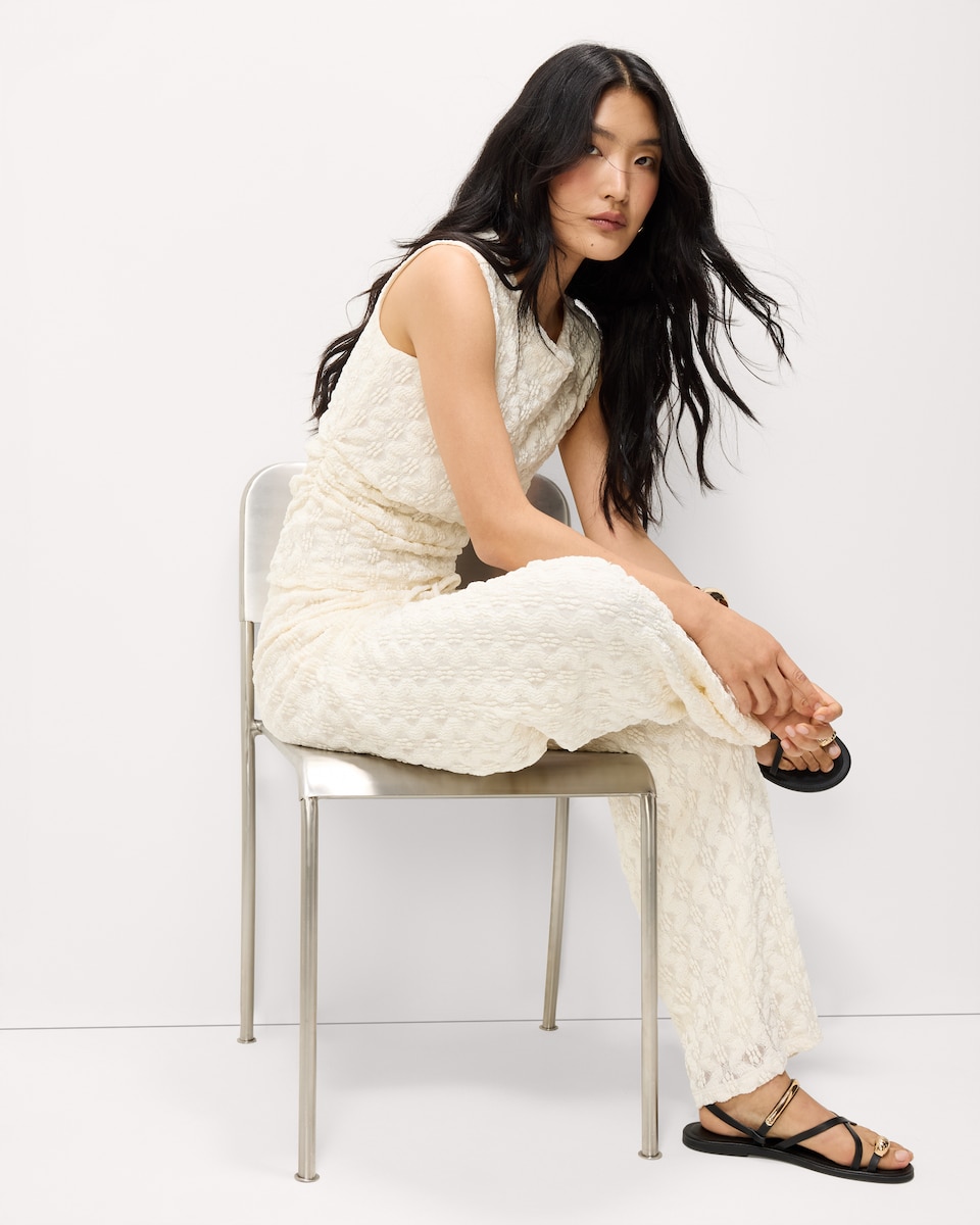 image 1 of F&F Textured Lace Wide Leg Co-ord Trousers in Cream