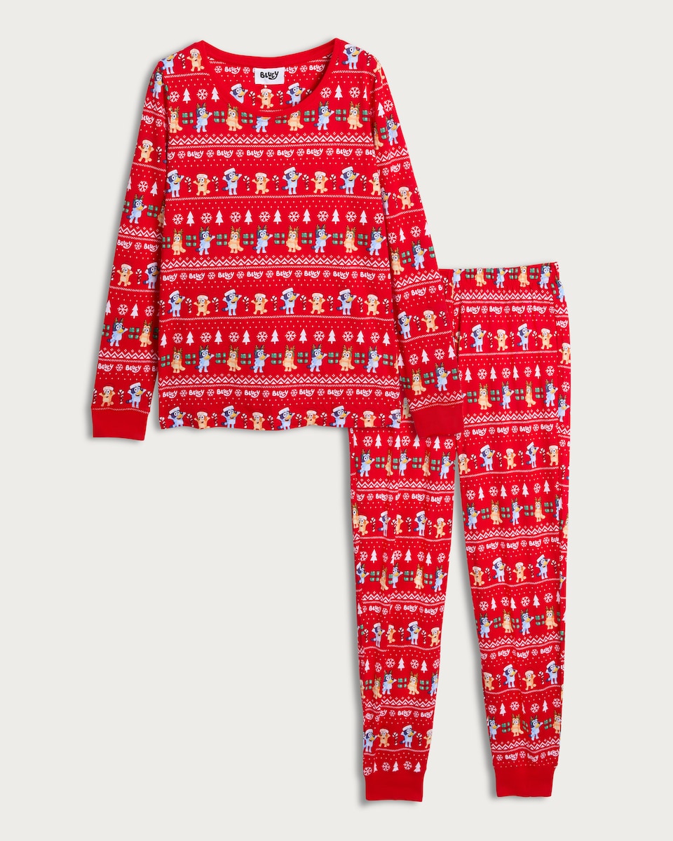 image 1 of Bluey Matching Family Christmas Pyjamas in Red