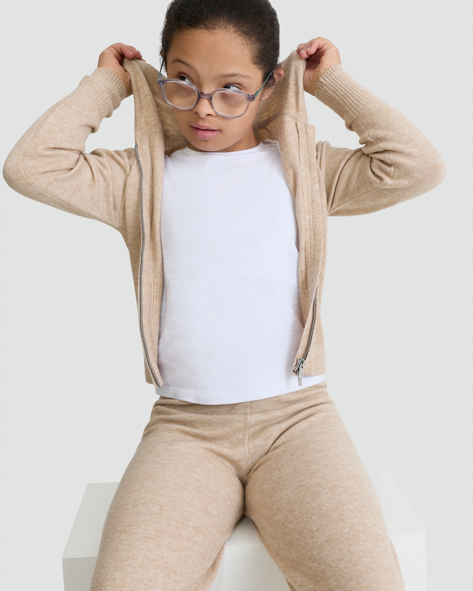 image 1 of F&F Girls 2-Piece Knitted Hoodie and Trousers Set in Brown