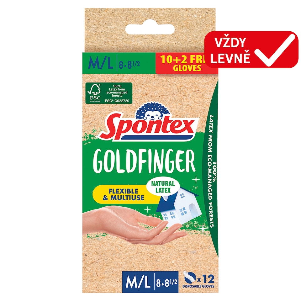 Spontex Goldfinger Disposable Natural Latex Gloves M/L 8-8 1/2 12 pcs