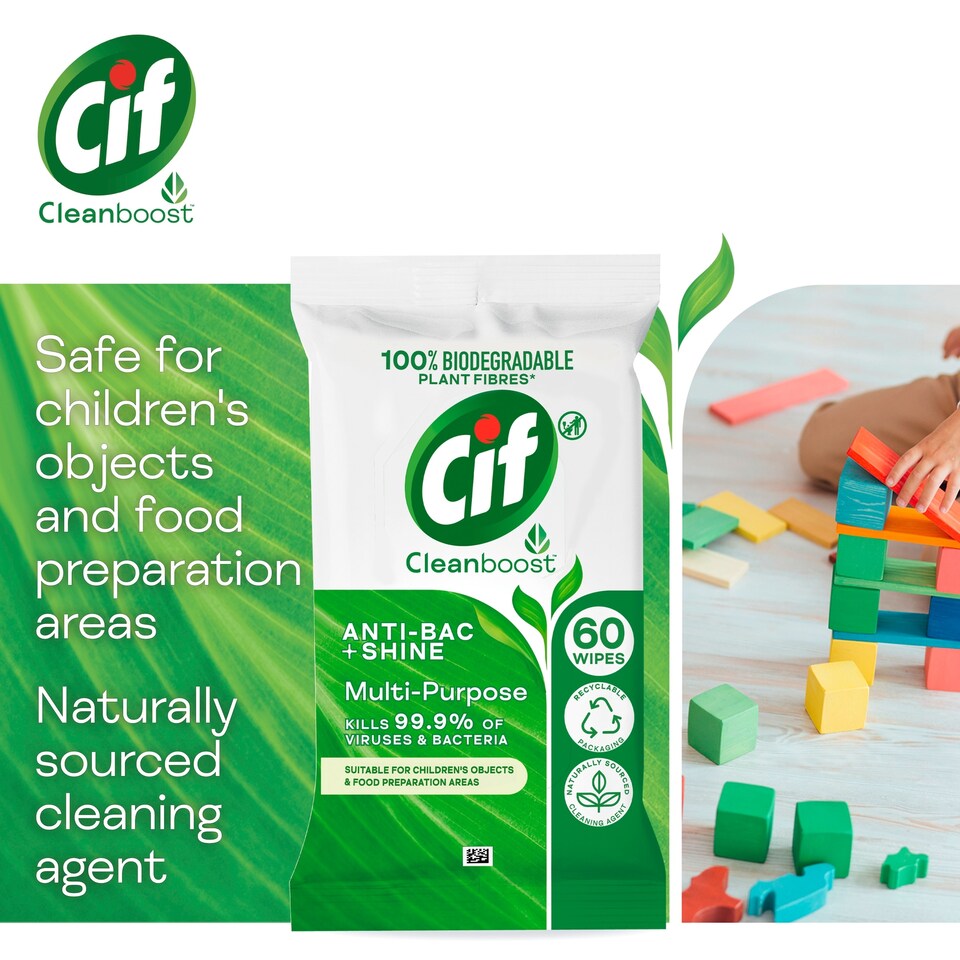 image 1 of Cif Cleanboost 60 Multi Purpose Biodegradable Wipes