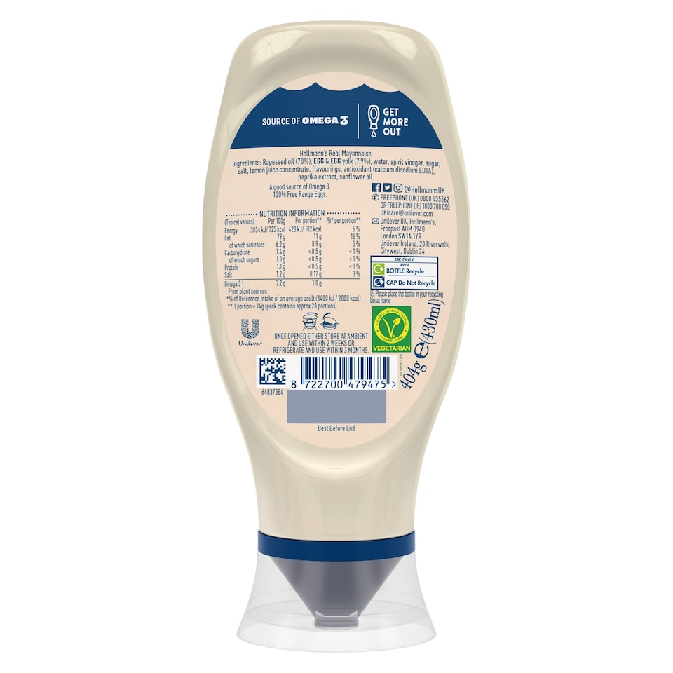image 1 of Hellmann's Real Mayonnaise Squeezy 430ml
