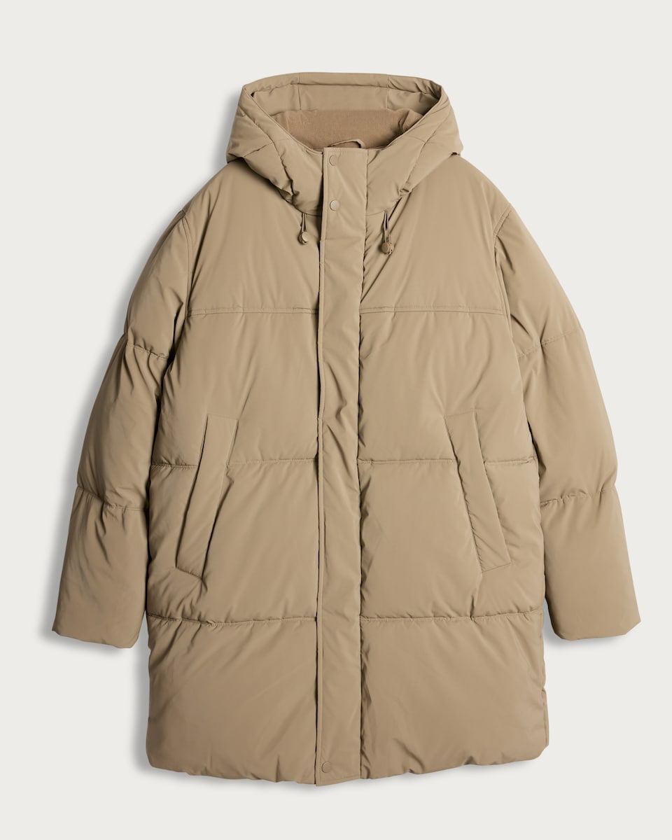 image 1 of F&F Longline Hooded Shower Resistant Puffer Coat in Stone