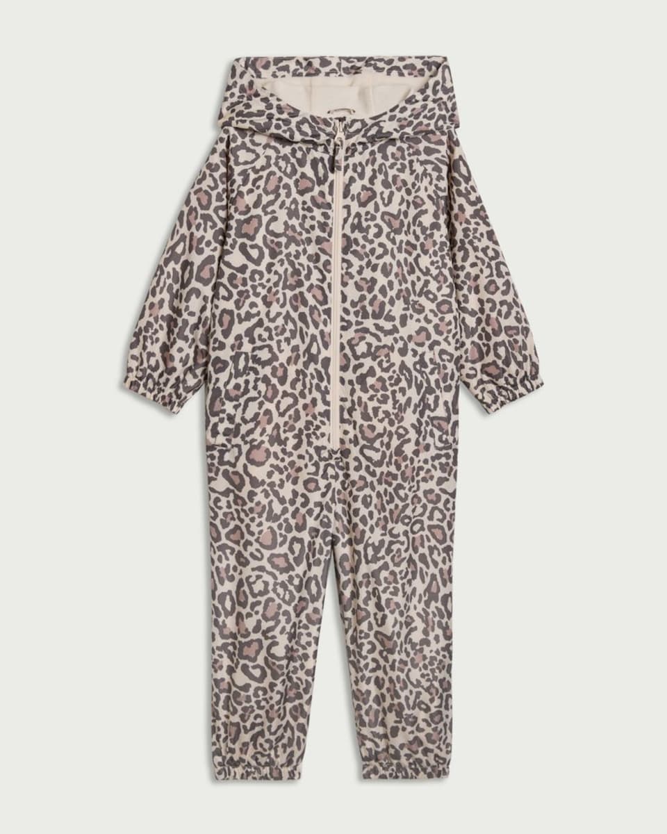 image 1 of F&F Girls Leopard Print Shower Resistant Puddlesuit in Multi Brown