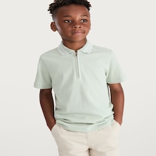 F&F Boys Cotton Rich Textured Striped Polo Shirt in Mint