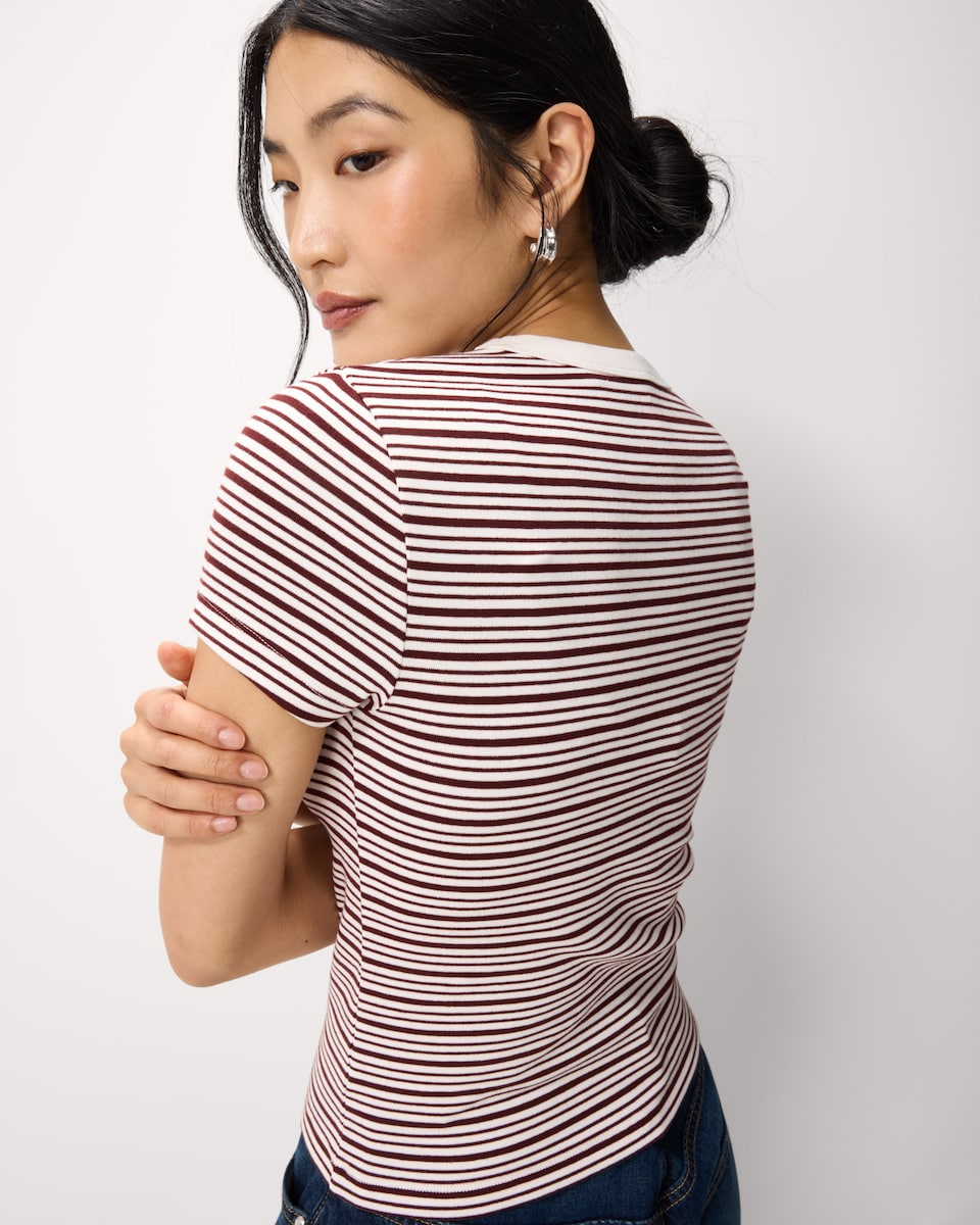 image 1 of F&F Cotton Rich Striped T-Shirt in Multi Brown