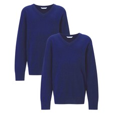 F&F School 2-Pack Pure Cotton V-Neck Jumpers in Blue