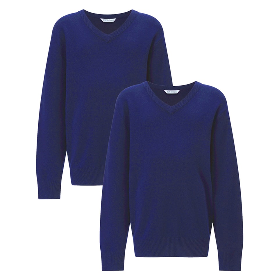 F&F School 2-Pack Pure Cotton V-Neck Jumpers in Blue