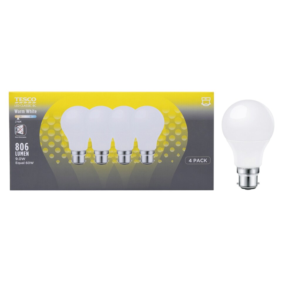 Tesco Led Classic 60W Bayonet Cap 4 Pack