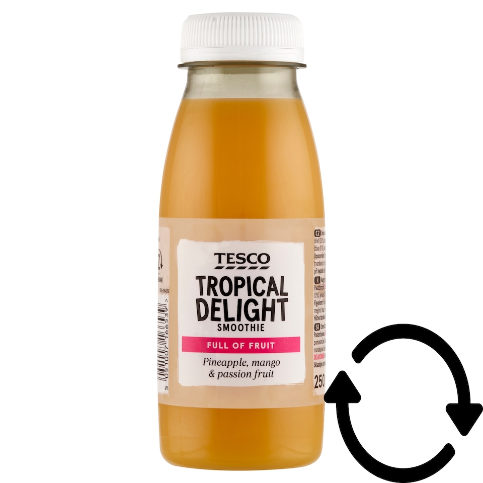 Tesco Tropical Delight Smoothie vegyes gyümölcsital gyümölcslevekkel és -pürével 250 ml