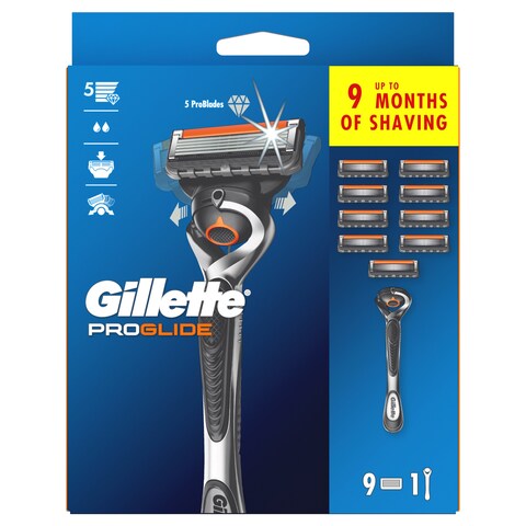 Gillette ProGlide Value Pack: Mens Razor + 9 Blade Refills - Tesco