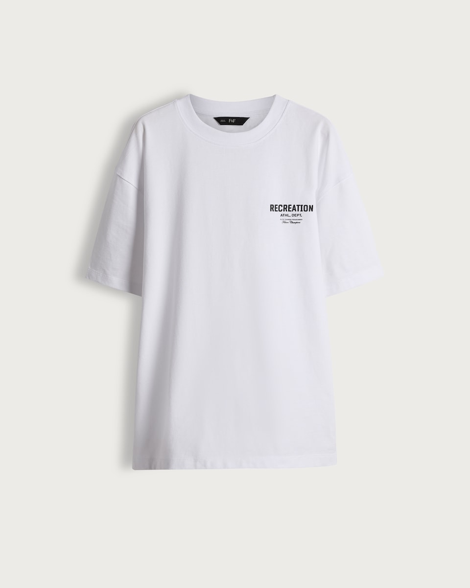 image 1 of F&F Pure Cotton Oversized Recreation Athl. Dept. Slogan T-Shirt in White