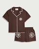 image 3 of F&F Pure Cotton Embroidered Revere Short Pyjama Set in Brown