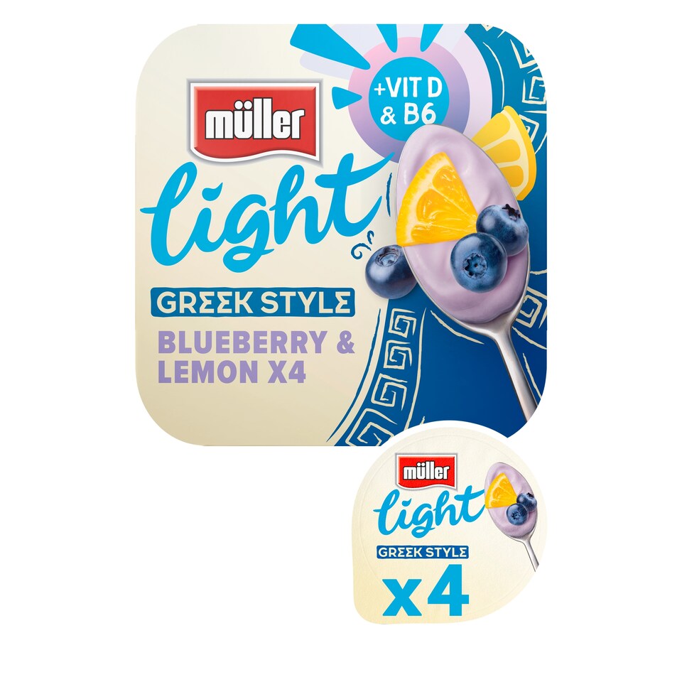 image 1 of Muller Light Greek Style Blueberry & Lemon Yogurt 4x115g