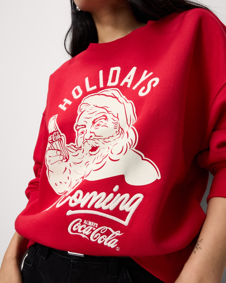 image 1 of Coca Cola Cotton Rich Christmas Sweatshirt in Red