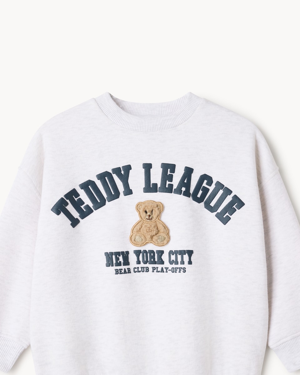 image 1 of F&F Boys Cotton Rich Teddy League Sweatshirt in Grey
