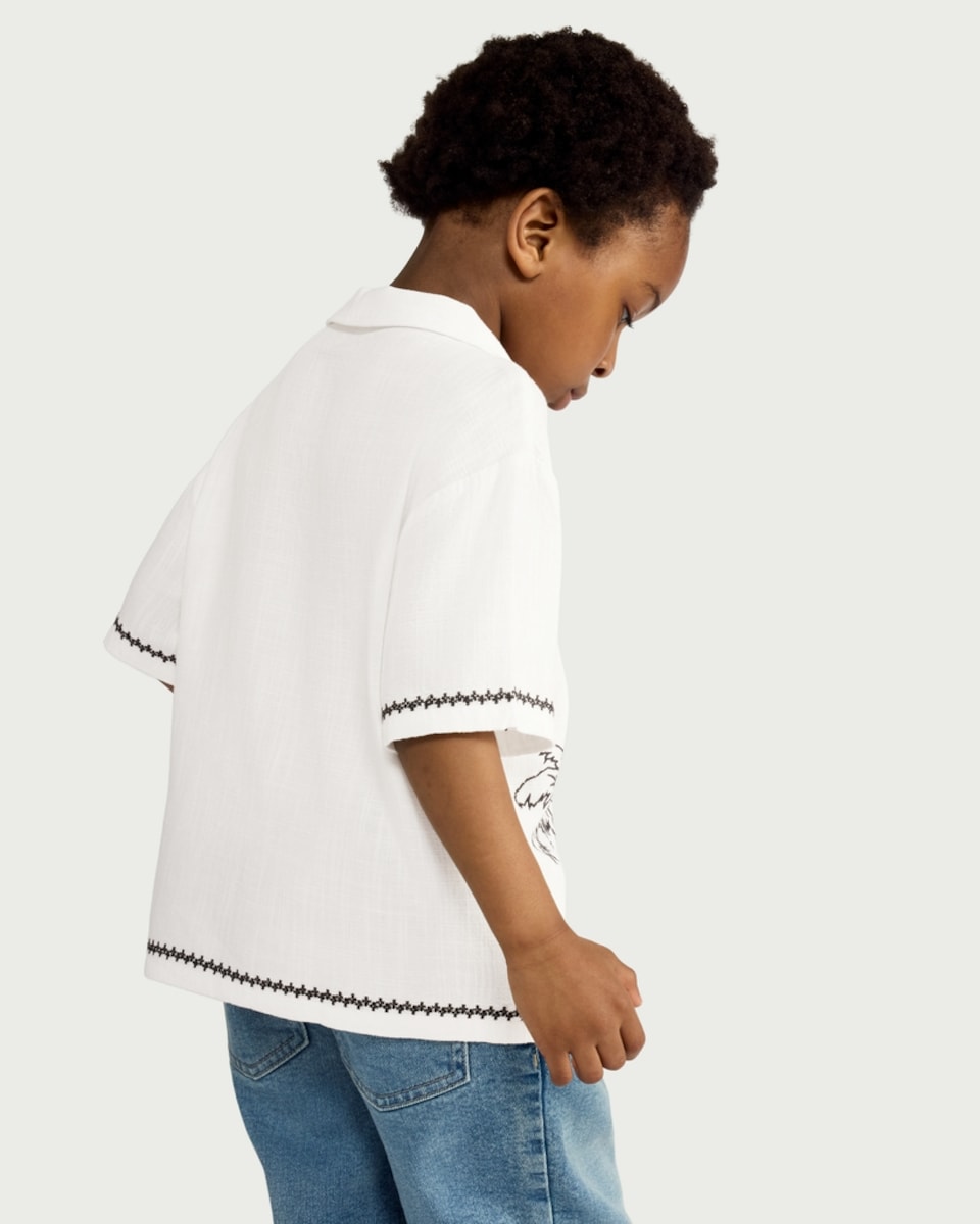 image 1 of F&F Boys Palm Tree Embroidered Shirt in White