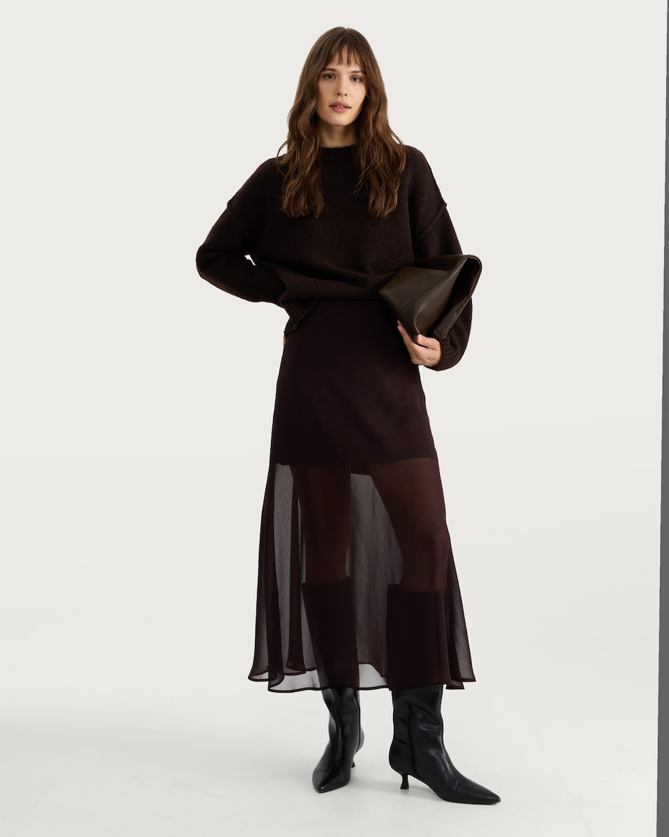 image 1 of F&F Semi Sheer Chiffon Midi Skirt in Brown