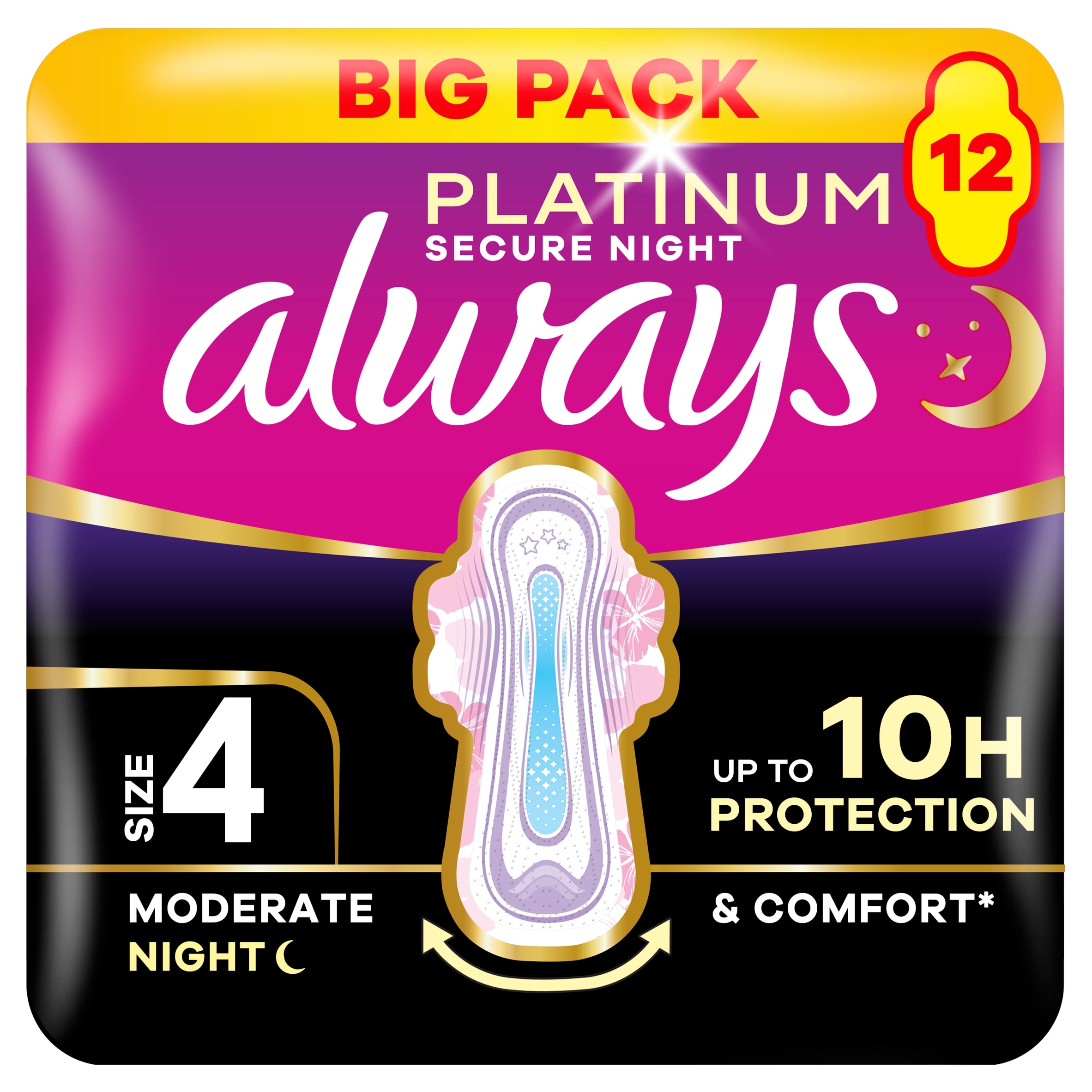Always Platinum Secure Night 12 Sanitary Pads With Wings Size 4