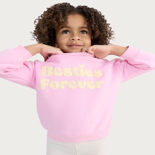F&F Girls Cotton Rich Besties Forever Slogan Sweatshirt in Pink