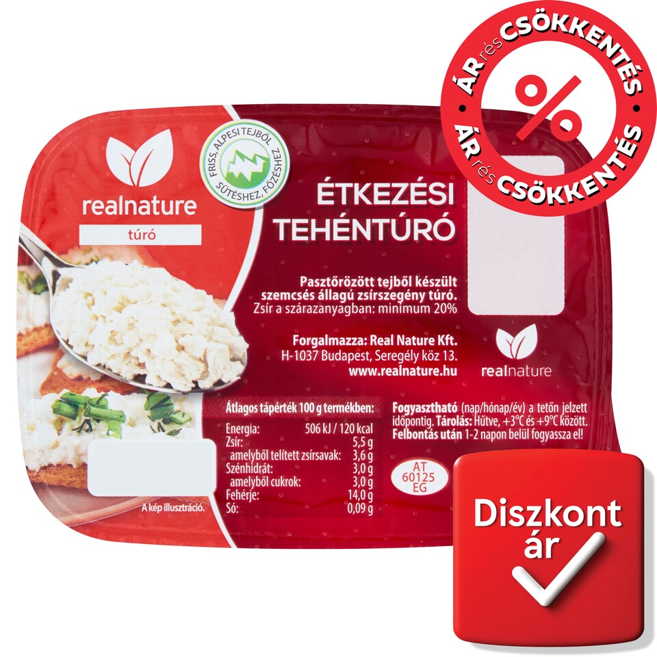 Real Nature zsírszegény étkezési tehéntúró 250 g  1. kép