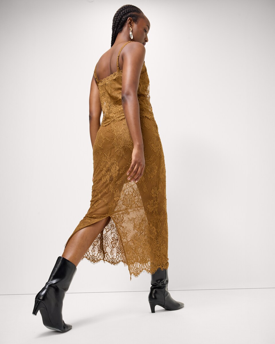 image 1 of F&F Floral Lace Midi Skirt in Gold