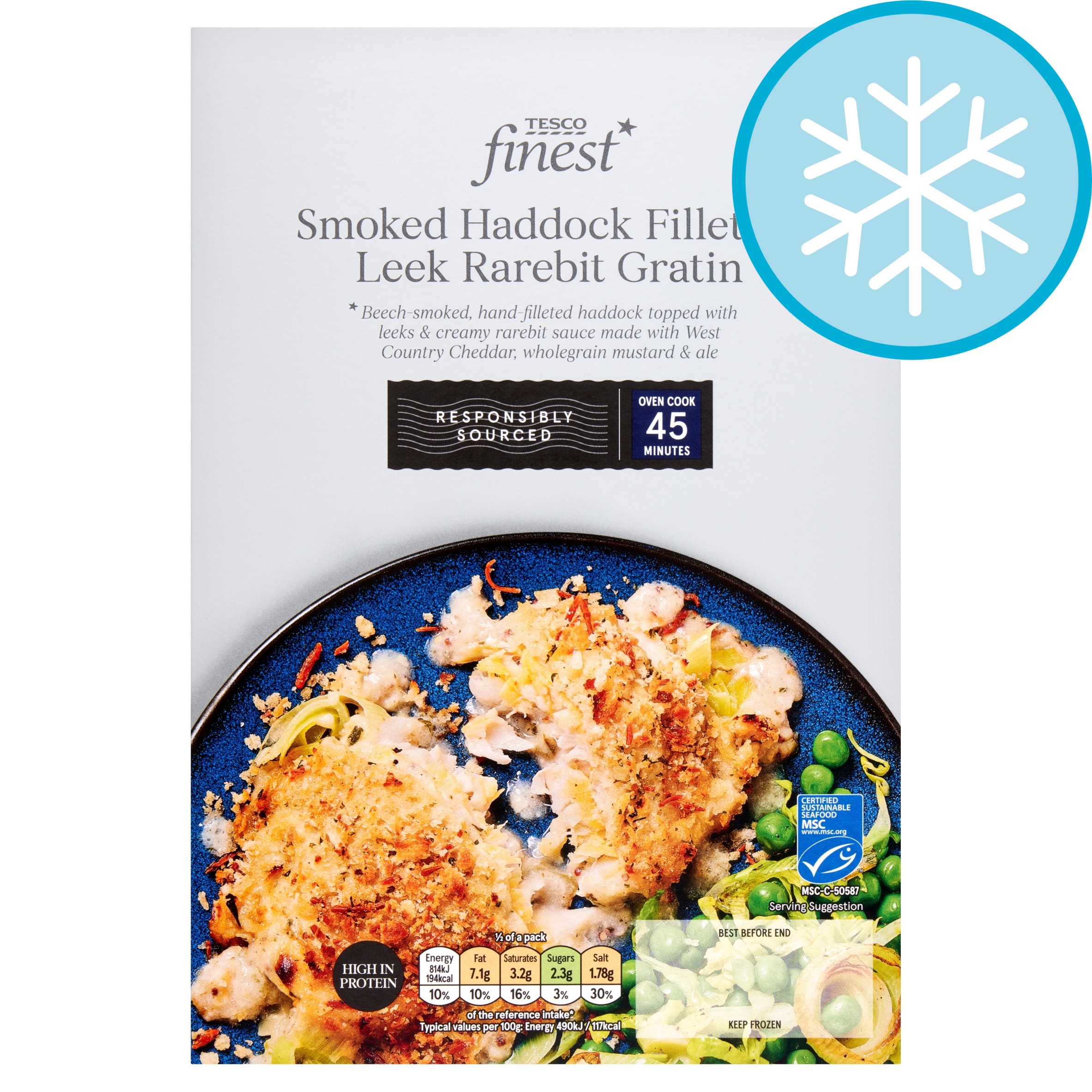 Tesco Finest Smoked Haddock Fillets & Leek Rarebit Gratin 350g