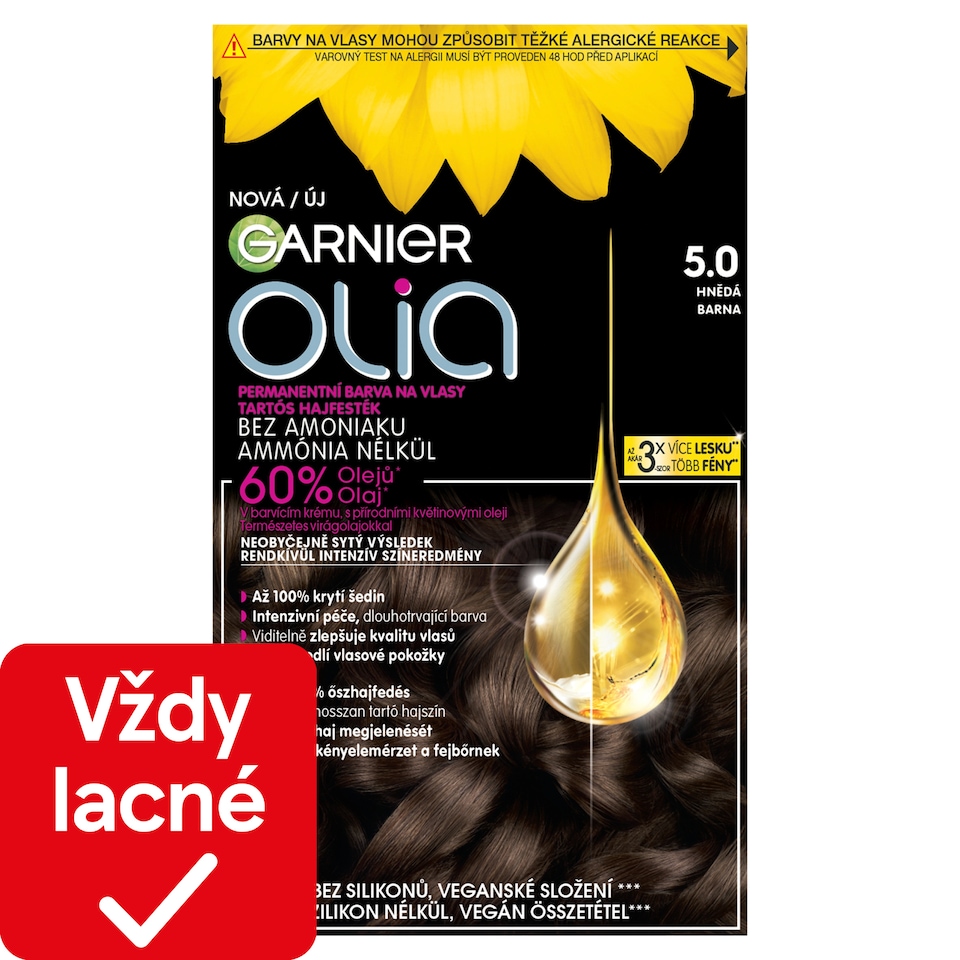 Garnier Olia permanentná farba na vlasy 5 .0 Hnedá, 60 +60 +54 ml