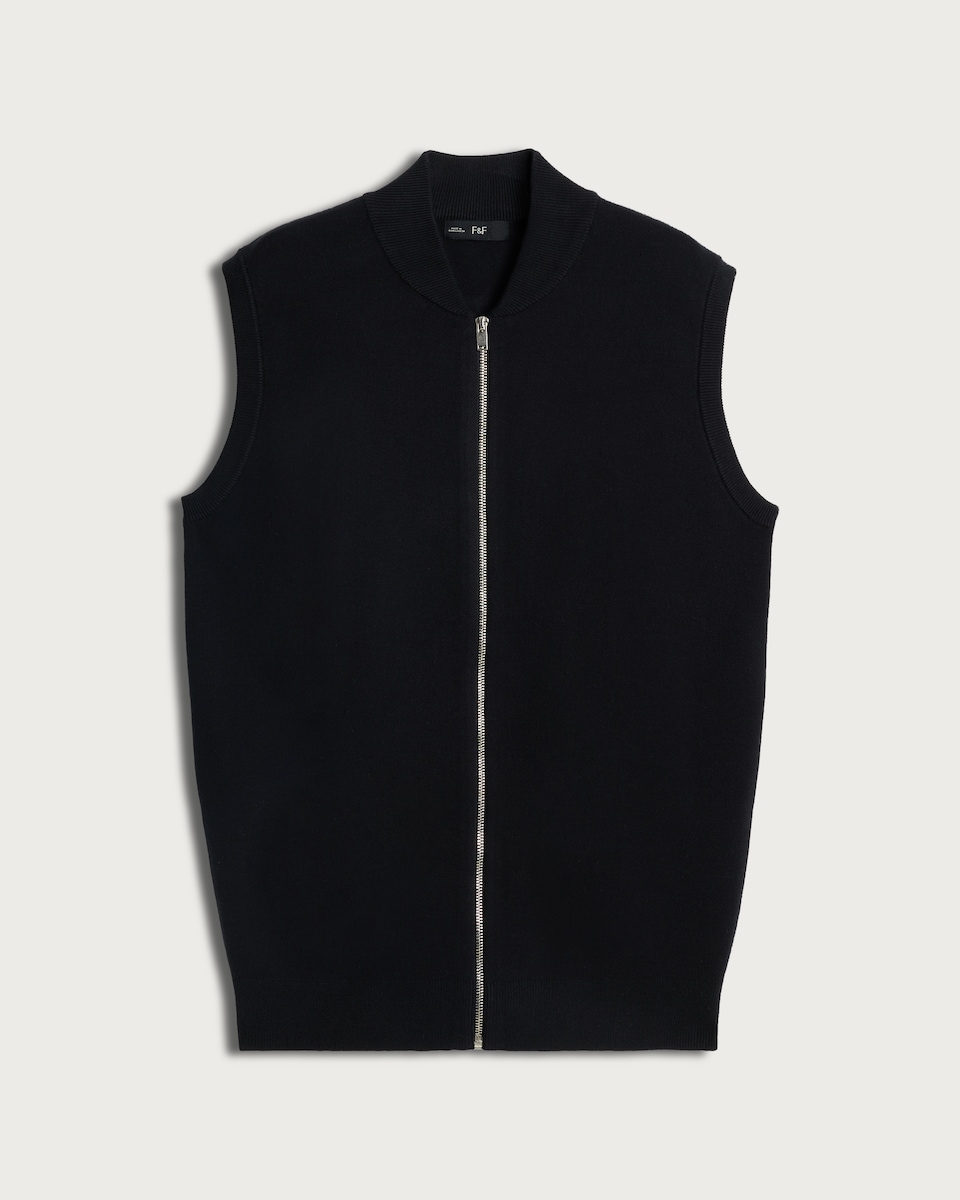 image 1 of F&F Cotton Rich Knitted Zip Up Gilet in Black
