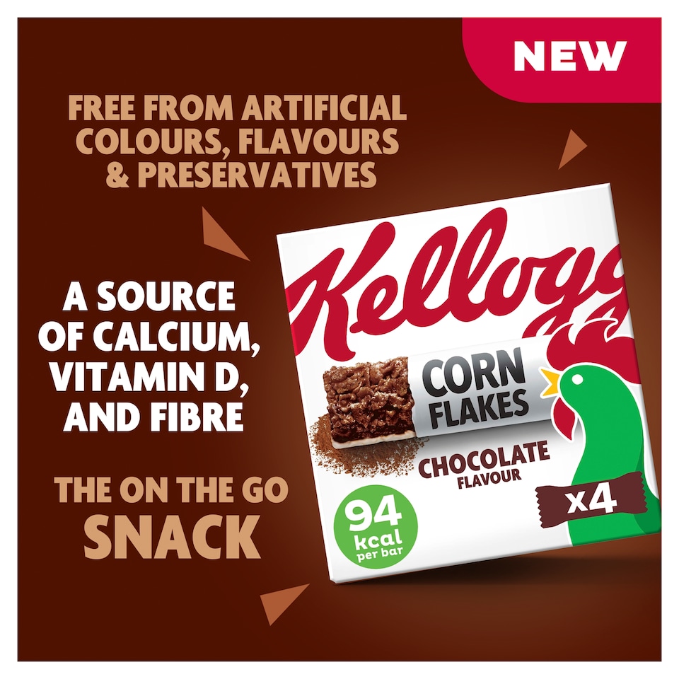 image 1 of Kellogg's Corn Flakes Chocolate Flavour Cereal Milk Bars 4 x 24g