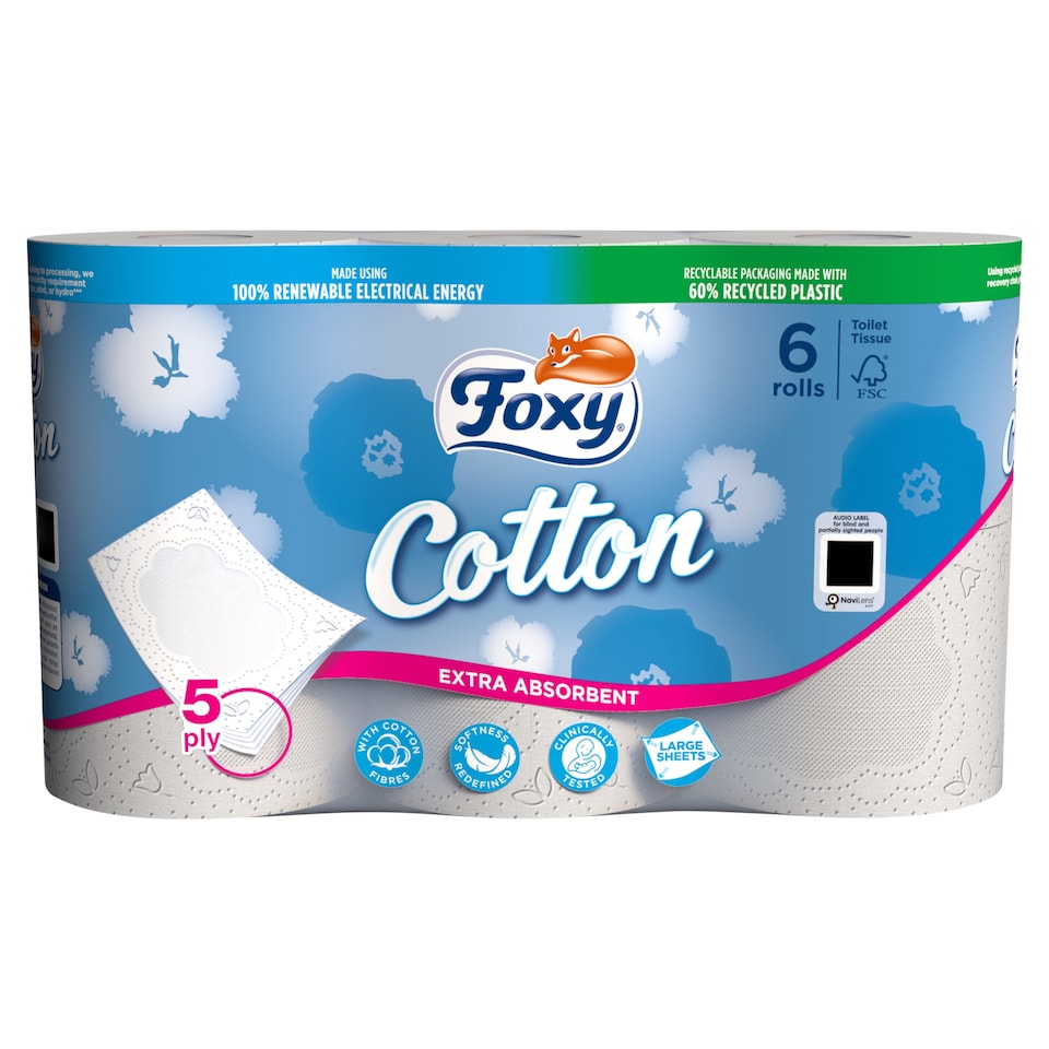 Foxy Cotton Toilet tissue 5 Ply 6 Rolls
