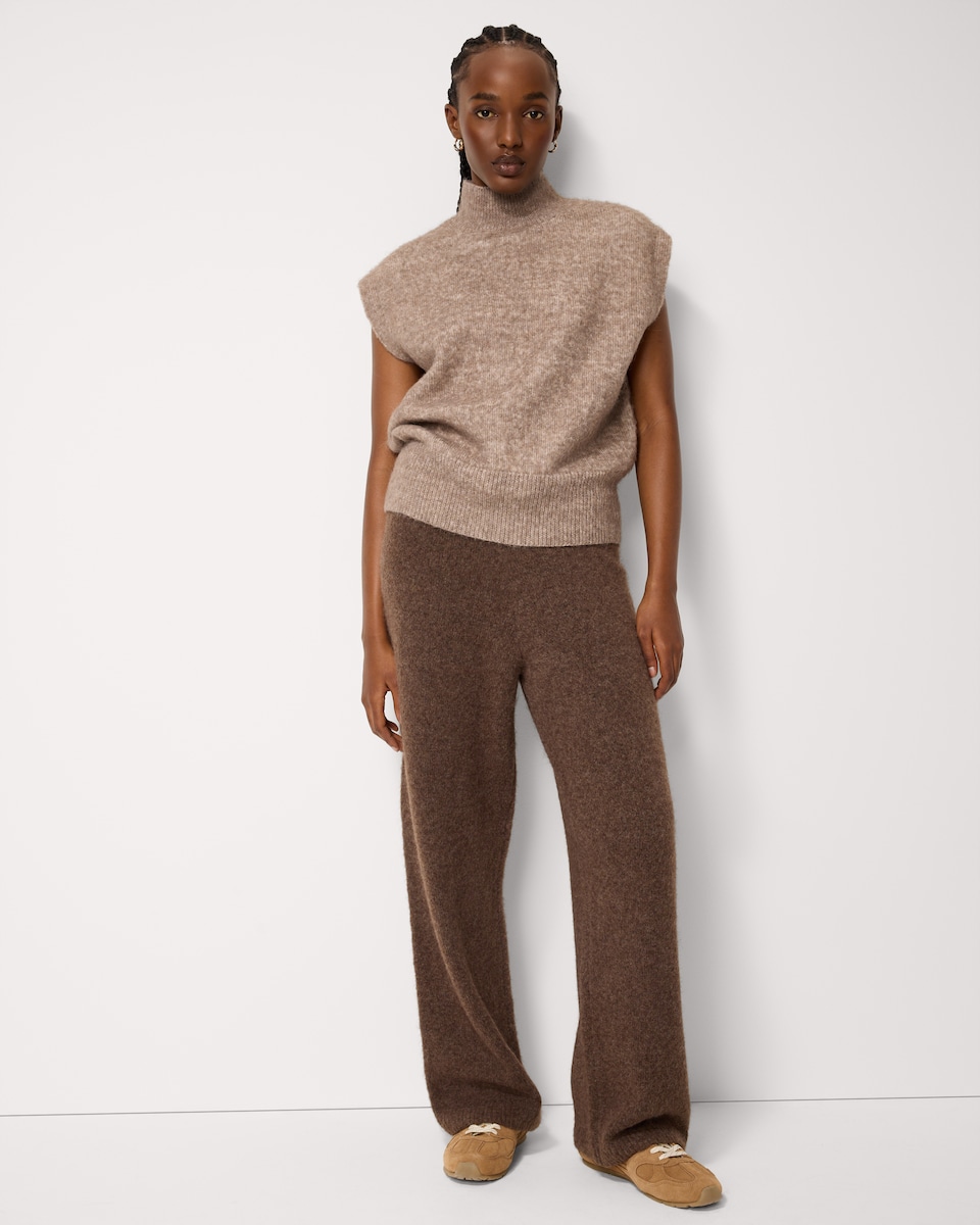 image 1 of F&F Knitted Wide Leg Co-ord Trousers with Wool in Brown