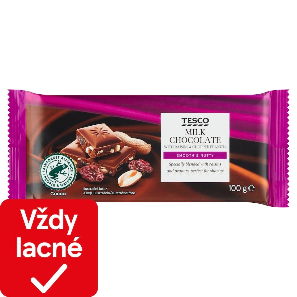 Tesco Milk Chocolate with Raisins & Chopped Peanuts 100 g