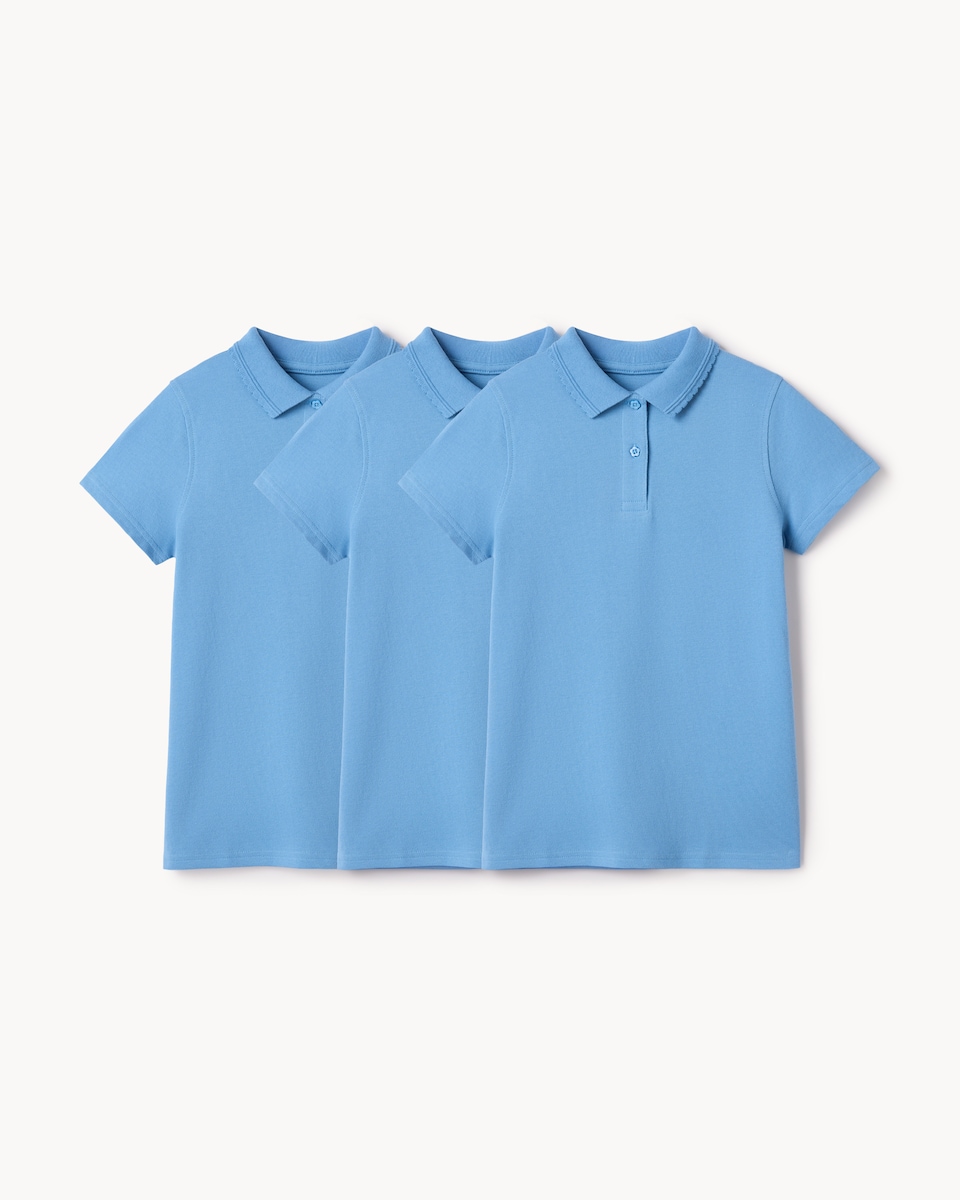image 1 of F&F School Girls 3-Pack Pure Cotton Regular Fit Polo Shirts in Blue