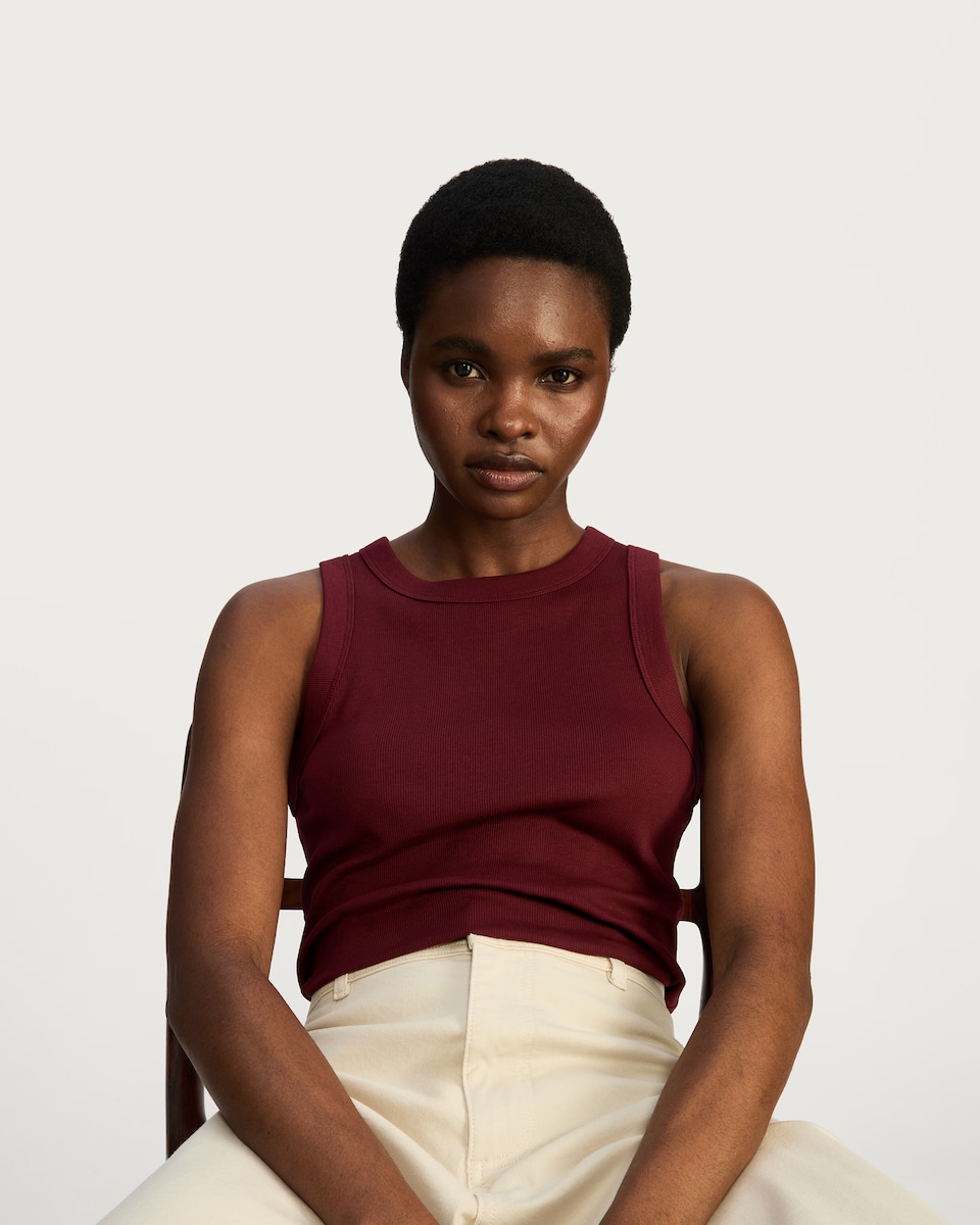 image 1 of F&F Cotton Rich Ribbed Racer Vest in Burgundy