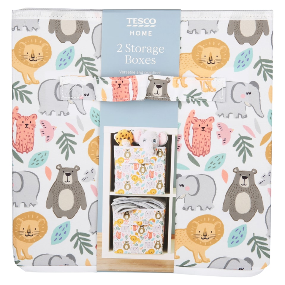 image 1 of Tesco Animal Print Flat Pack Boxes 2pk